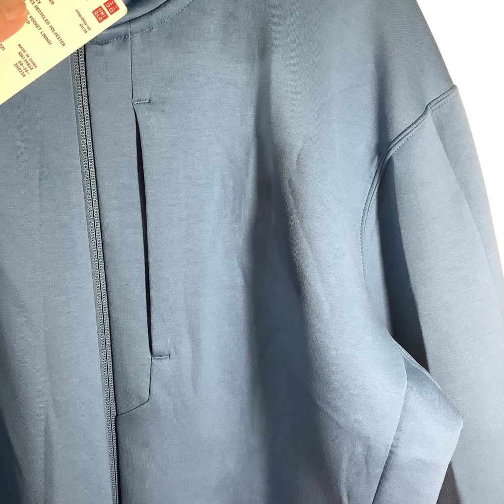 Uniqlo Men’s Blue Full-Zip Hoodie Long Sleeve Stretch Dry Sweat - Picture 4 of 10